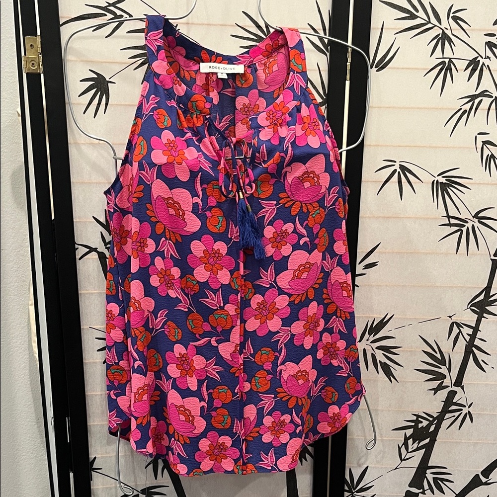 Rose & Olive Pink and Red Floral Top